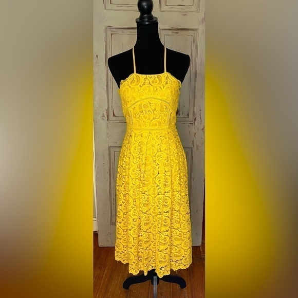 J.O.A. Dresses & Skirts - J.O.A. Golden Yellow Lace backless halter midi dress S